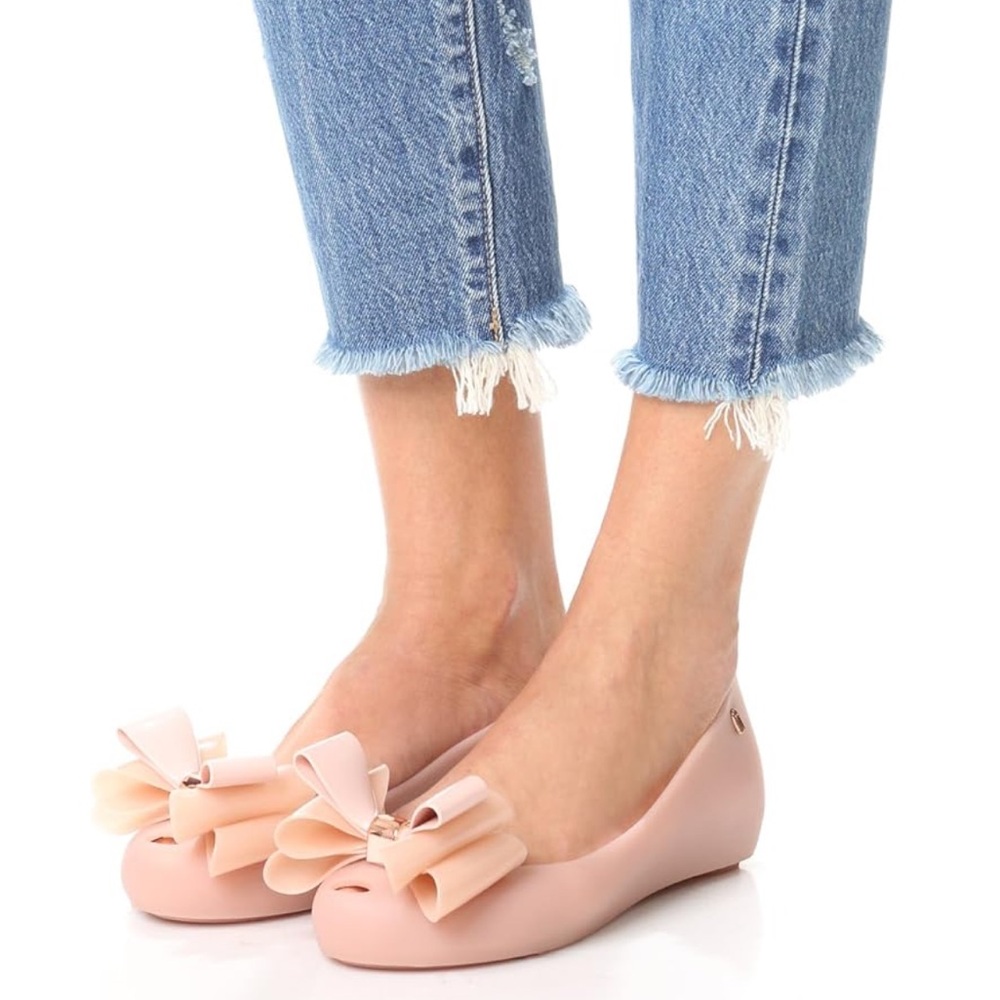 Melissa UltraGirl Light Pink Cream Bow Ballet Flats